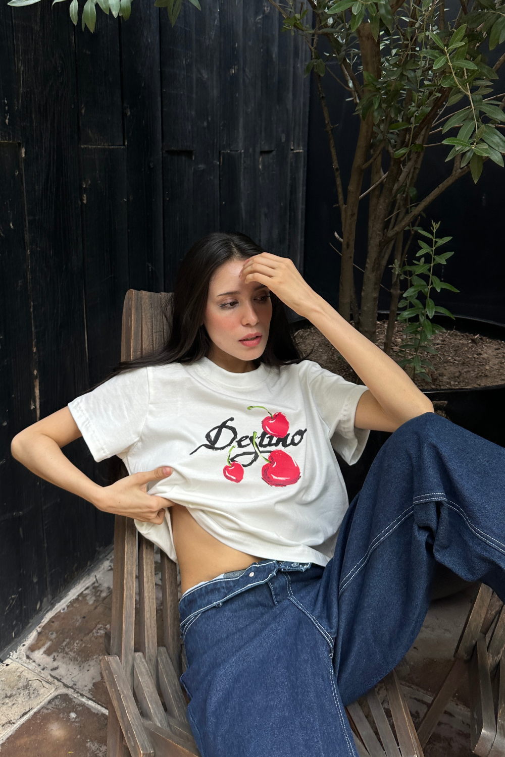 Crayon Cherry Crop Tee Ivory